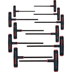 9 in. Series Power-T T-Handle Ball-Hex Key Set with Pouch Sizes 5/64 in. to 3/8 in. (11-Piece) by Eklind