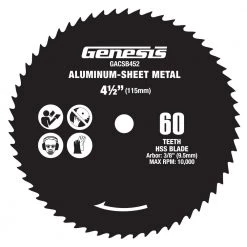 4 1/2 in. 60-Teeth High Speed Steel Circular Saw Blade for Aluminum and Sheet Metal by Genesis