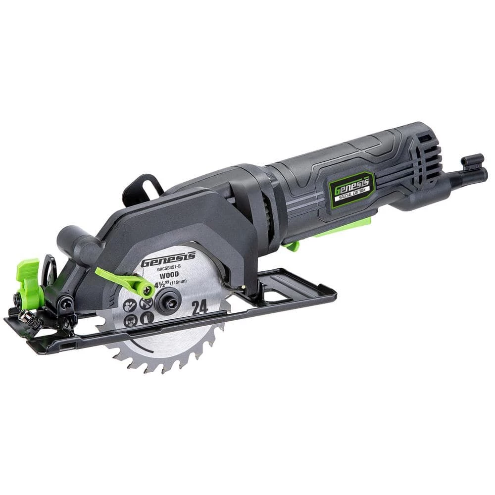 4.0 Amp 4-1/2 in. Compact Circular Saw with 24T Blade, Rip Guide, Vacuum Adapter and Blade Wrench by Genesis 3 4.0 Amp 4-1/2 in. Compact Circular Saw with 24T Blade, Rip Guide, Vacuum Adapter and Blade Wrench by Genesis