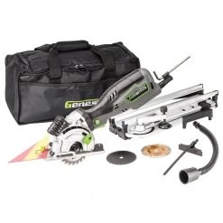 5.8 Amp 3-1/2 in. Control Grip Plunge Compact Circular Saw Kit with Laser, Hose, 3 Blades, Rip Guide and Bag by Genesis