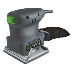1.3 Amp 1/4 Sheet Palm Sander with Palm Grip, Dust-Protected Power Switch, Dust Bag and Sandpaper Assortment by Genesis