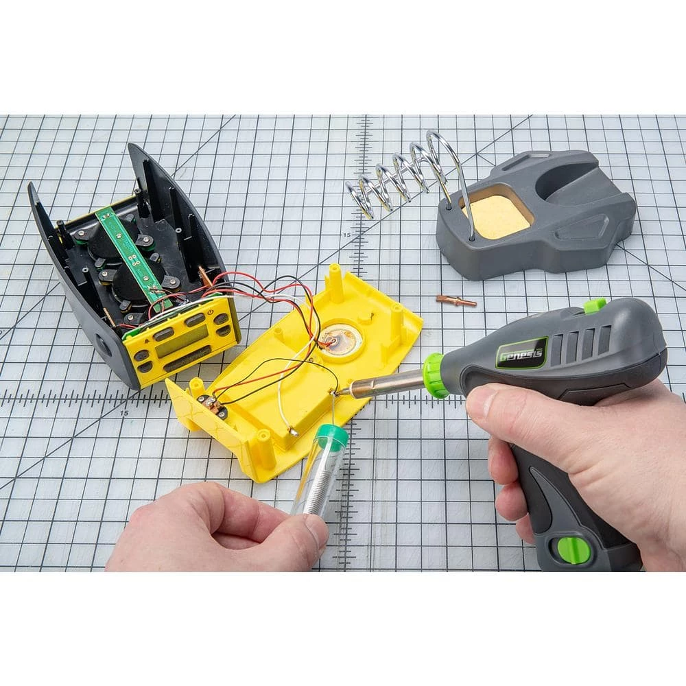 8V Lithium-Ion GLSI08B Cordless Soldering Iron with Iron Holder, Solder Wire, 2 Tips, Battery and Charger by Genesis 6 8V Lithium-Ion GLSI08B Cordless Soldering Iron with Iron Holder, Solder Wire, 2 Tips, Battery and Charger by Genesis - Image 4