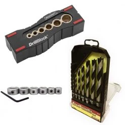 Precise Drilling Bundle with Drill Block, Drill Bits and Drill Stops by Milescraft