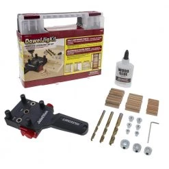 Dowel Jig Kit 1/4 in. 5/16 in. 3/8 in. Complete Doweling Jig Kit Includes Dowel Pins, Drill Bits, Depth Stops, Glue by Milescraft