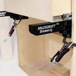Drawer Jig - Reversible Drawer Slide Jig for Drawer Installation with Easy-Align Tabs, Fences, and Level by Milescraft -Primefit Shop milescraft jigs 1341 44 1000